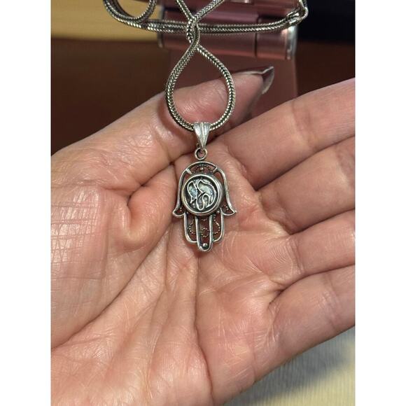 Shamay and Benlulu Chai in Hamsa Necklace silver 925 Roman glass center accent - Picture 8 of 8